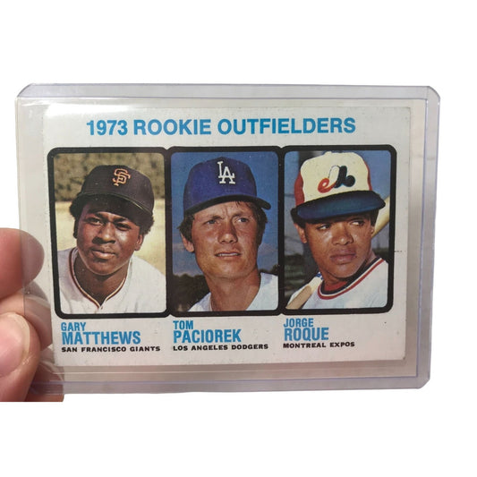 1973 ROOKIE Outfielders Card Gary Matthews, Tom Paciorek, Jorge Roque Card No. 606