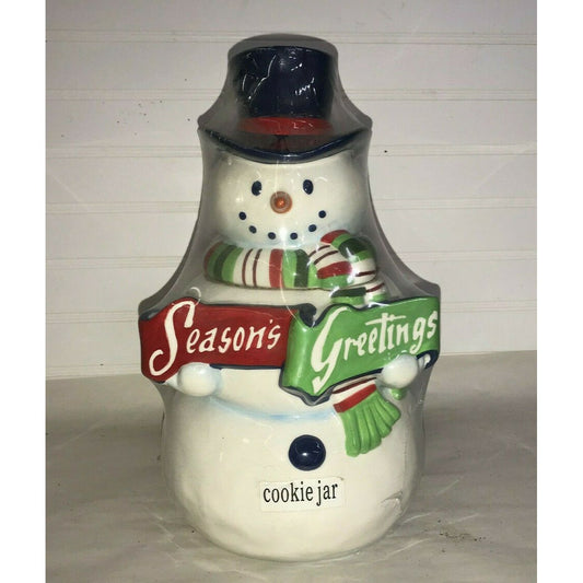 St Nicholas Square Christmas Season's Greetings Snowman Cookie Jar