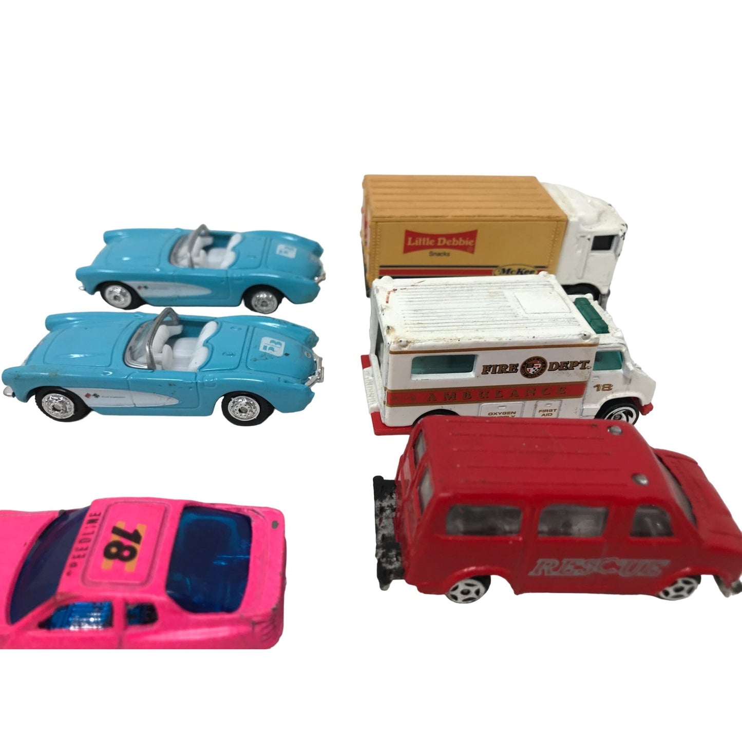 Vintage HOT WHEELS Cars (Most Diecast) STP #43, Orange Racer, FireTruck, Blue Bonneville, Little Debbie, Hot Pink #18