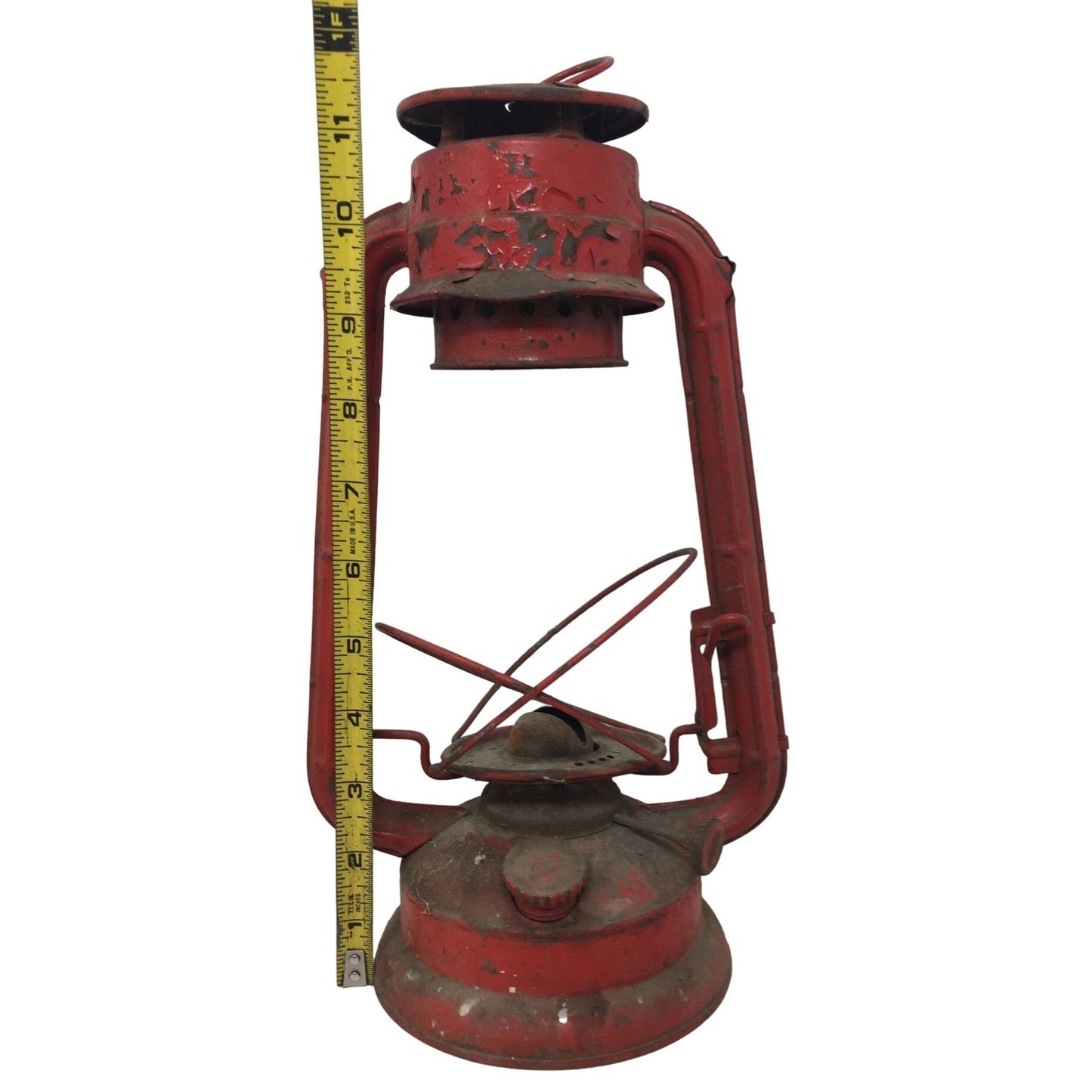 Vintage Red Metal Lantern Oil Lamp  - Great Patina!