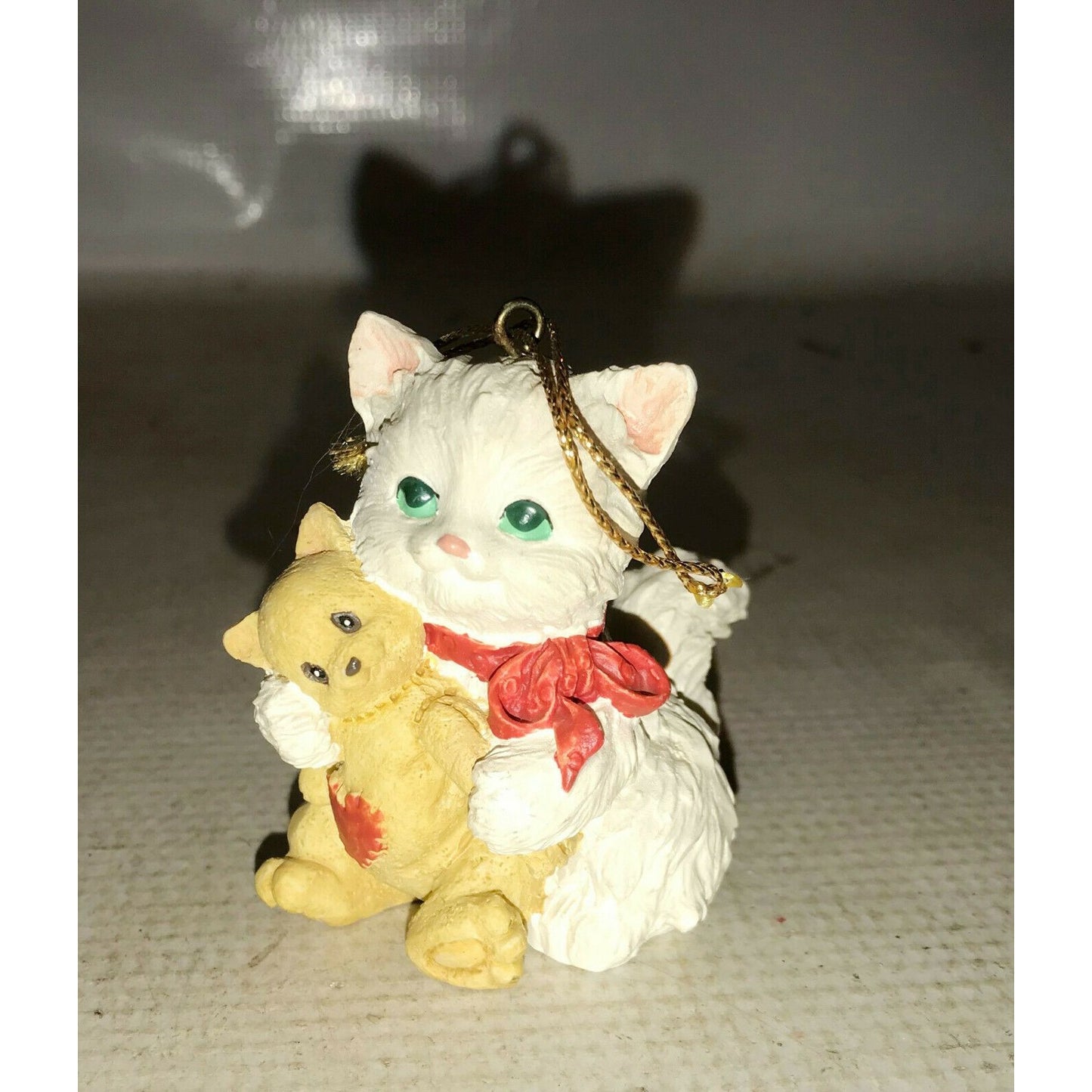 Cute KITTEN with Cat Toy CHRISTMAS ORNAMENT Green Eyes Sweet Smile