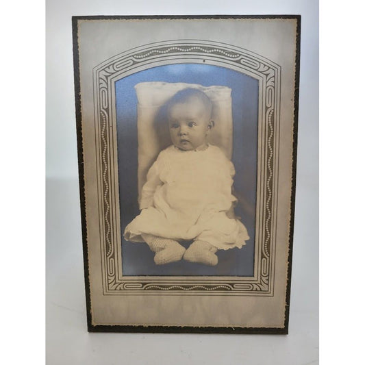 Antique Baby photo in cardboard frame / holder - Sweet big eyed infant sepia original antique photo