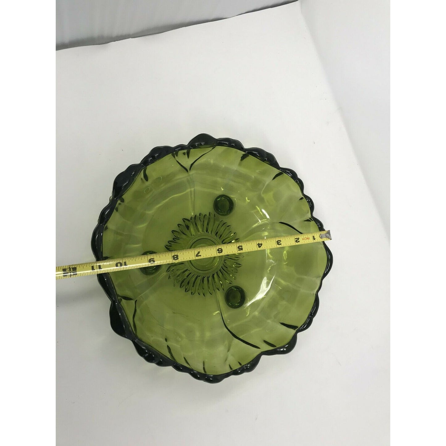 SUNFLOWER Indiana Glass AVOCADO Green Large 11" FOOTED Fruit Bowl