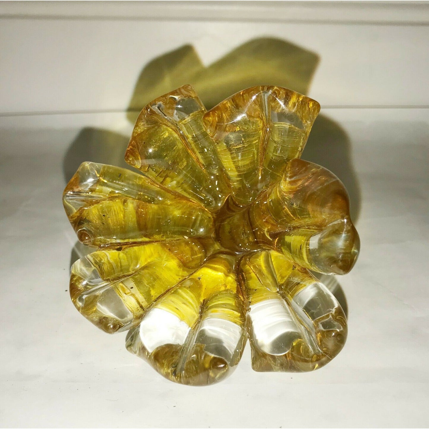 Marty Christy ART GLASS Fifth Yellow & White Clear Flower Stopper