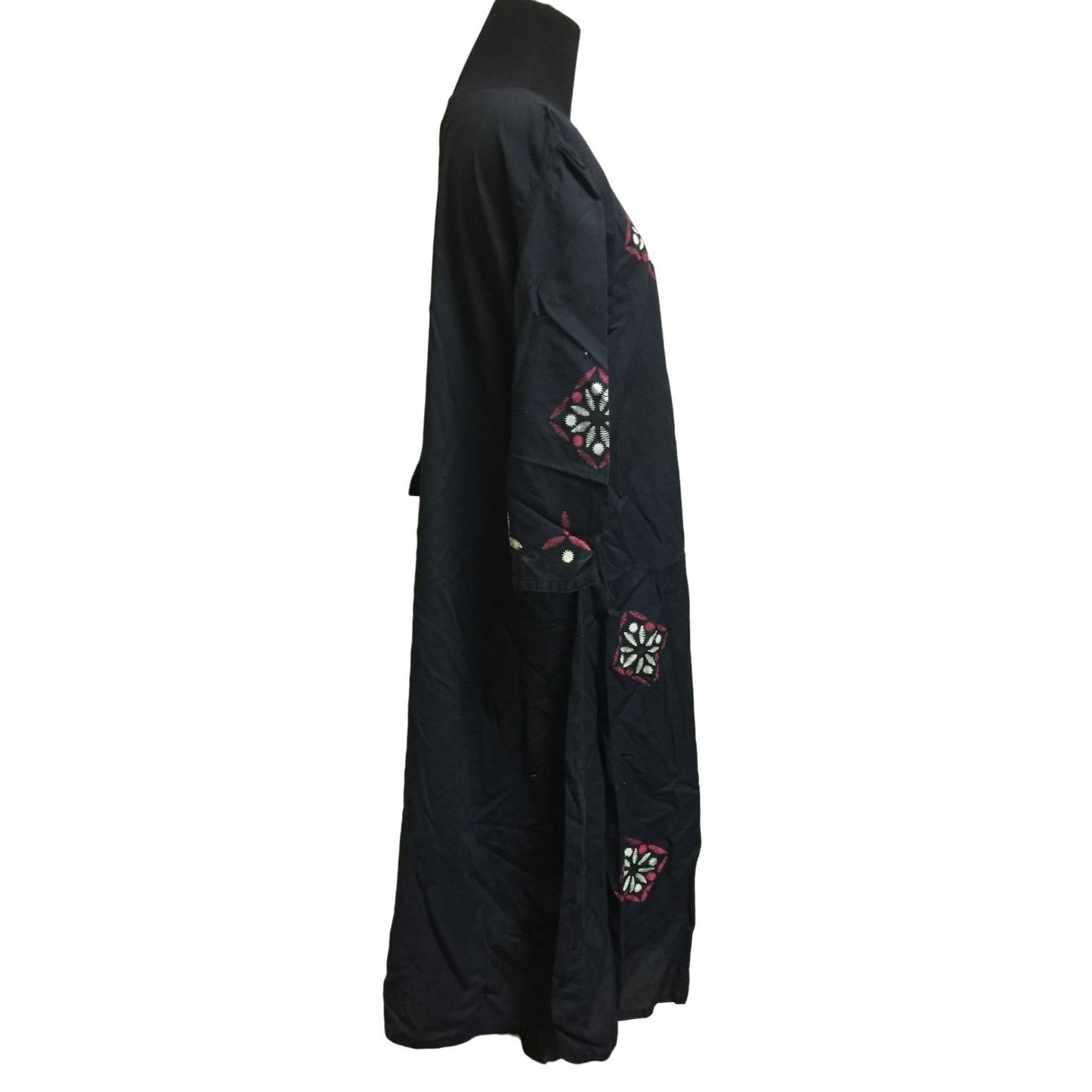 Black Cotton Kaftan (caftan) with red and white Stamped snowflake / red pattern