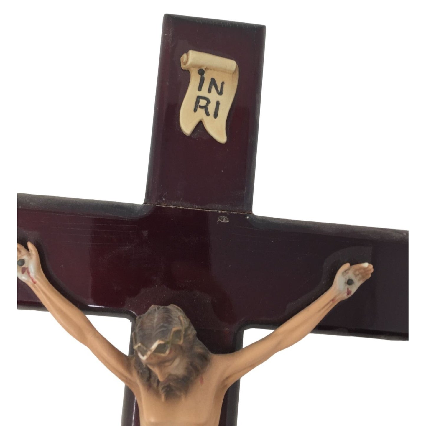 Vintage INRI Wooden Jesus on Cross Religious - Religious Christian  Piece