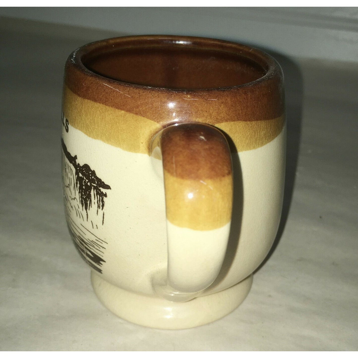 Niagara Falls Mug, Two-Tone Stoneware - Falls w Boat Art Souvenir