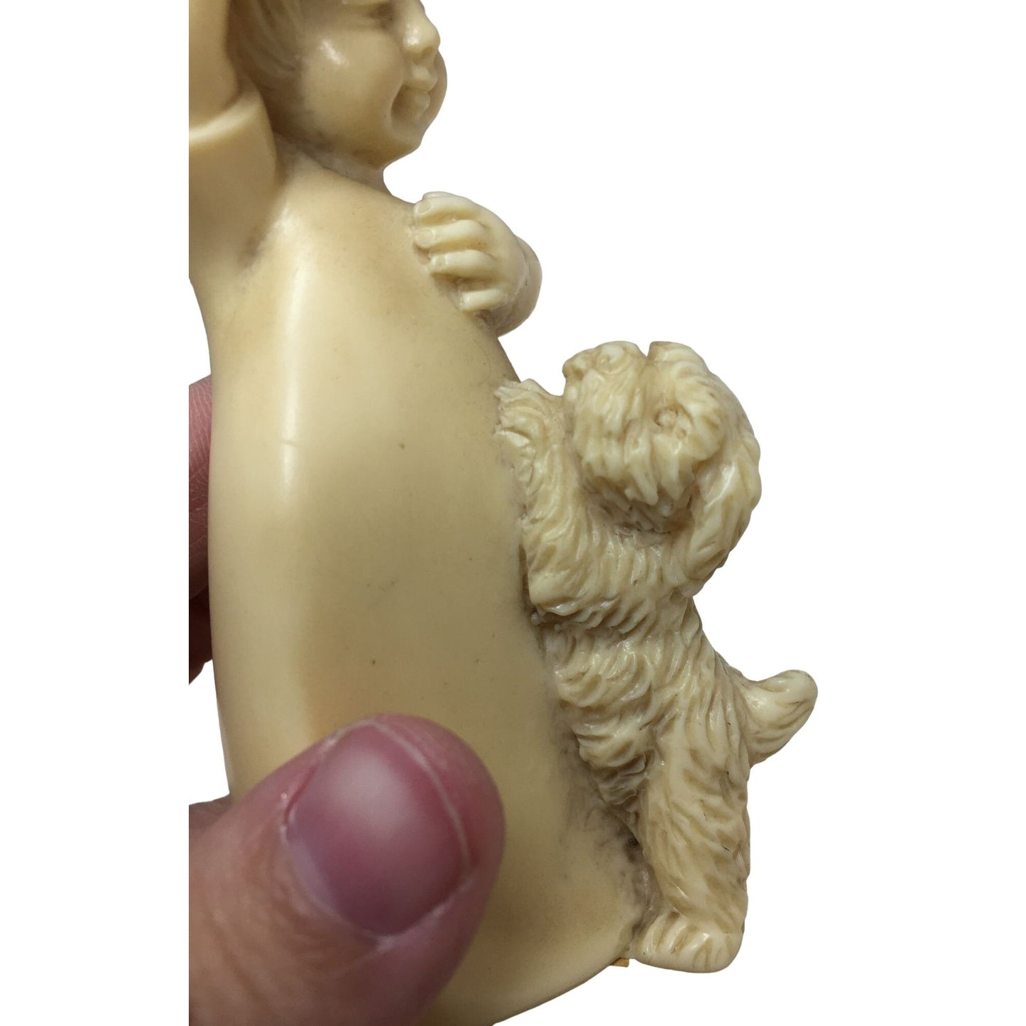 BIanchi Vintage (1979) Alabaster Figurine - Child Playing with Dog - Italy - Contented happy face