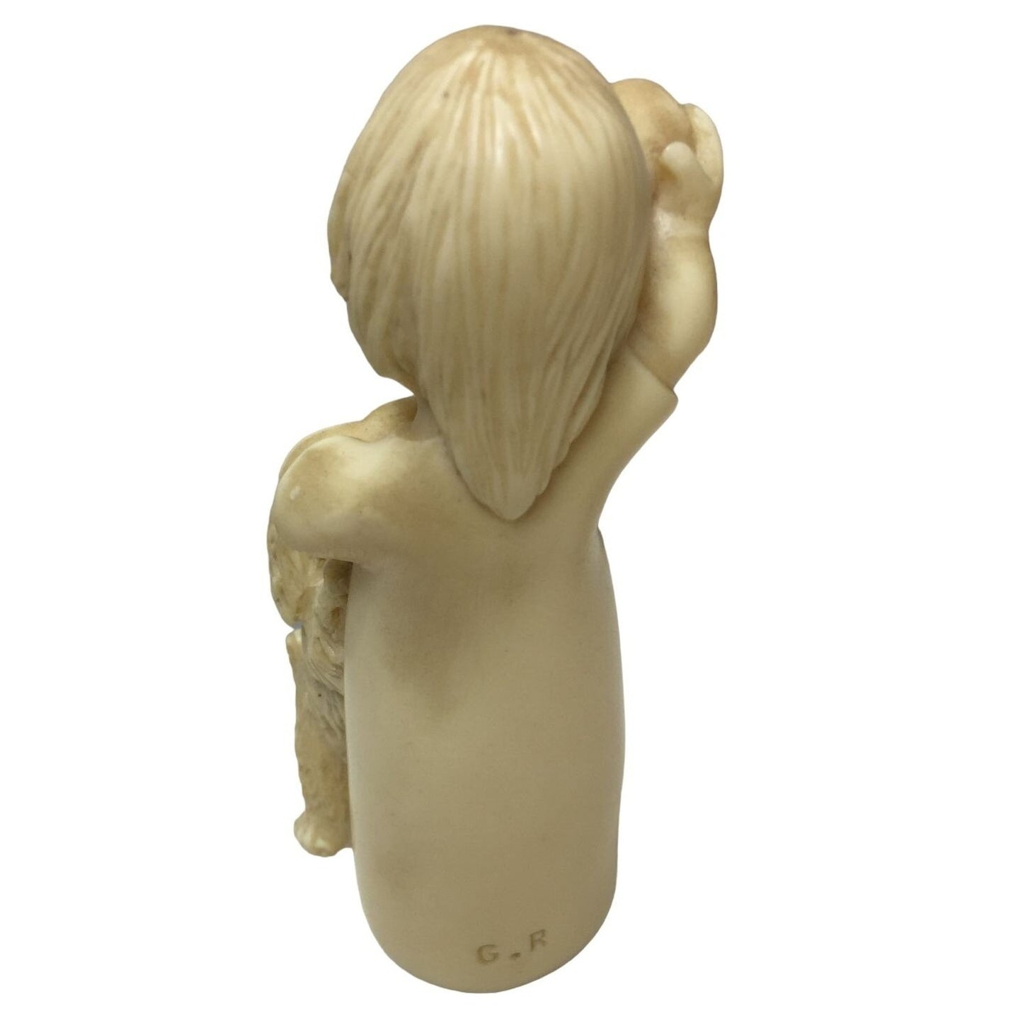 BIanchi Vintage (1979) Alabaster Figurine - Child Playing with Dog - Italy - Contented happy face