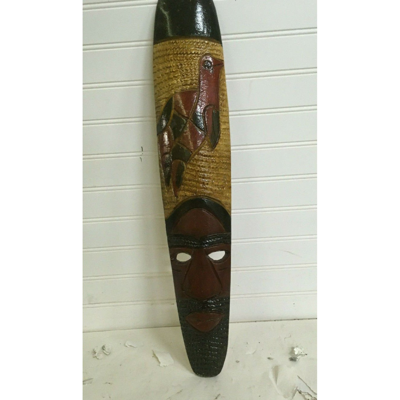 African Tribal Carved Wood Mask Textures 10" Wall Decor