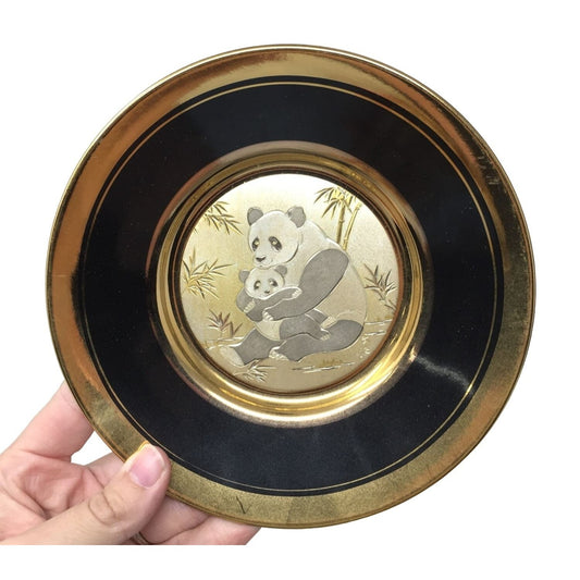 Vintage Chokin Plate - Panda Design - Black and Gold