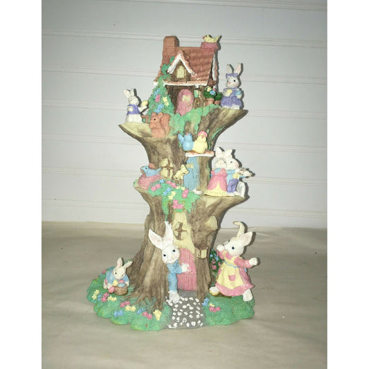 Tall EASTER Decor Rabbits and thier Tree house Fun Festive Bunnies