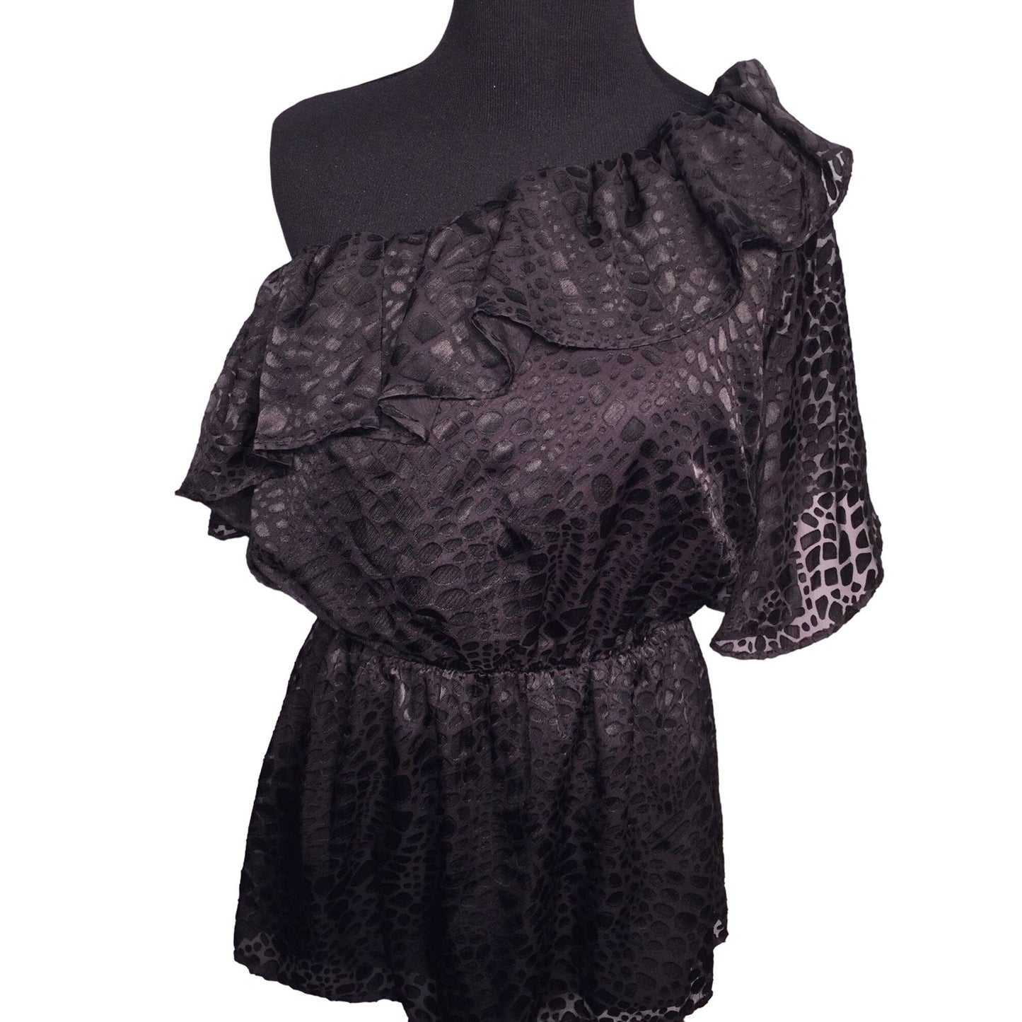 Grass Collections Animal Print Off the Shoulder Top w Large top Ruffle and cinched waist