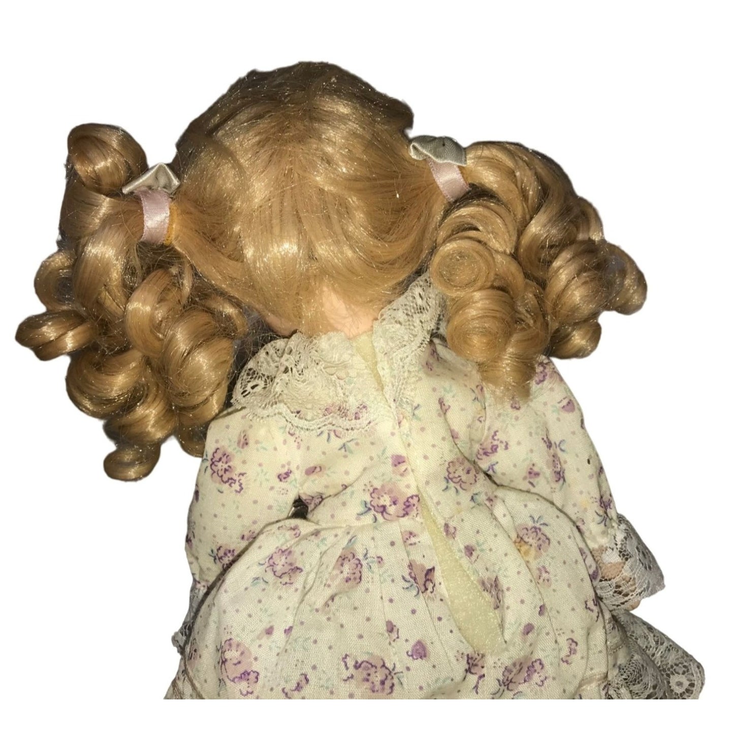 Sweet Faced 10" Porcelain doll - Fun long blonde curly Q Pigtails & big blue eyes - Beautiful face - great starter doll for your budding