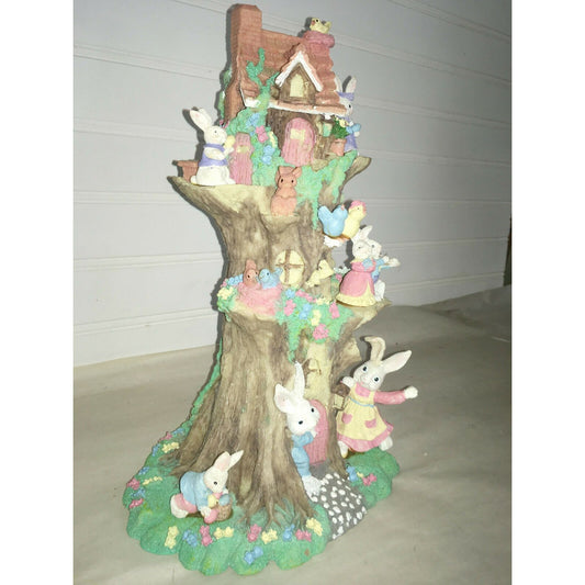 Tall EASTER Decor Rabbits and thier Tree house Fun Festive Bunnies