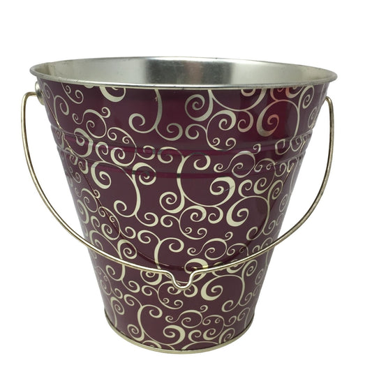 Metal Brown Silver Flourish Swirl Decorative Bucket - 7" Tall, 7" wide @ top