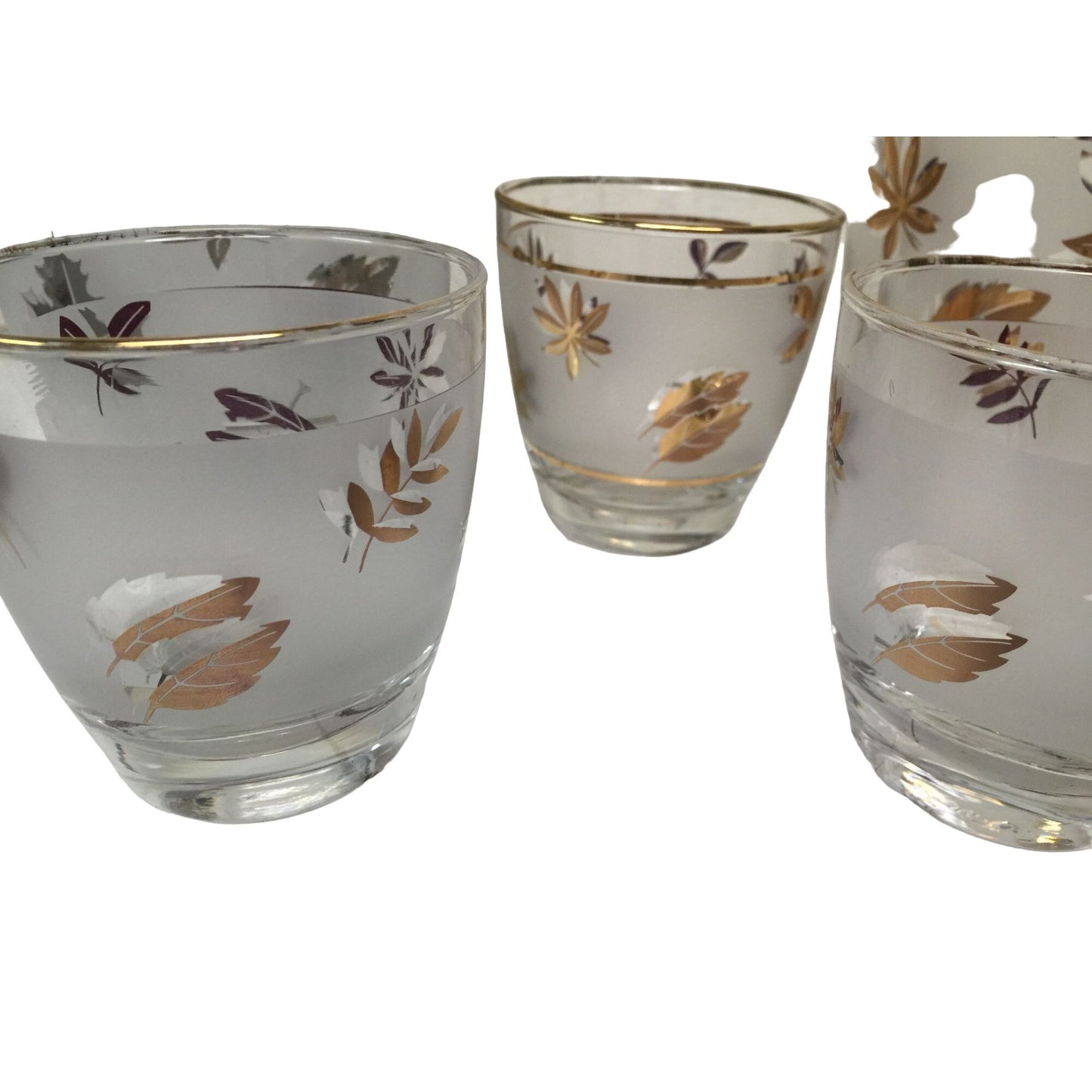 Vintage Cocktail Set 2 Icebuckets, Tumblers & Shot or fruit cups - 10 pieces all together frosted glass with leaves