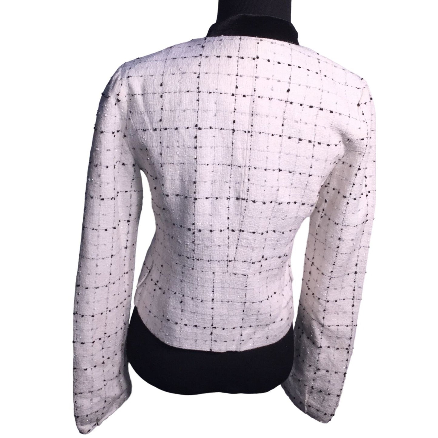 Heroine White Jacket with black and gray light dot / line pattern hidden front closures - Business wear