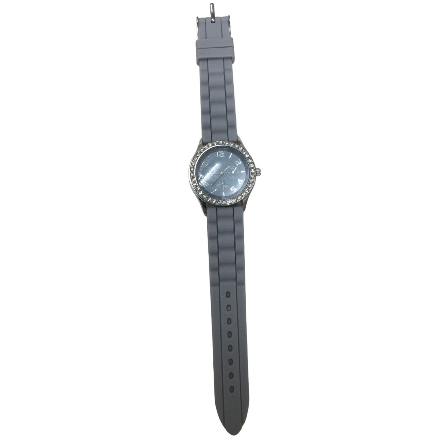 gray Rubber Band Watch with Rhinestones around face