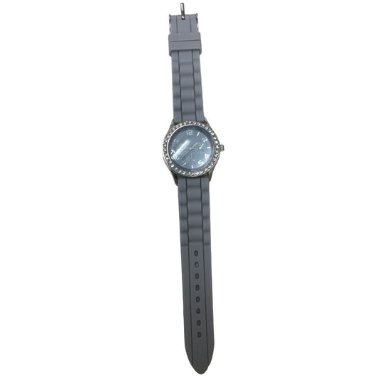 gray Rubber Band Watch with Rhinestones around face