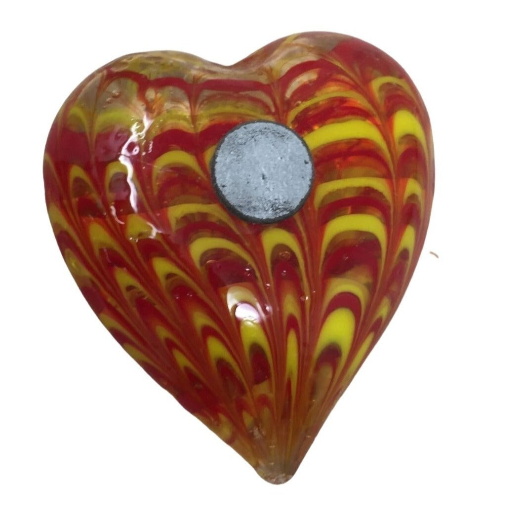 Pair of Art Glass Magnets - Red and Blue Heart Glass Magnets