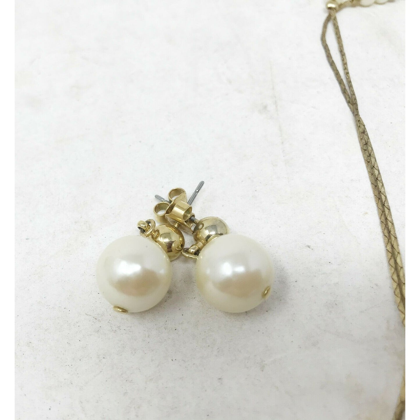 Faux Pearl EARRING and NECKLACE SET  Gold Tone 2 Pairs of earrings