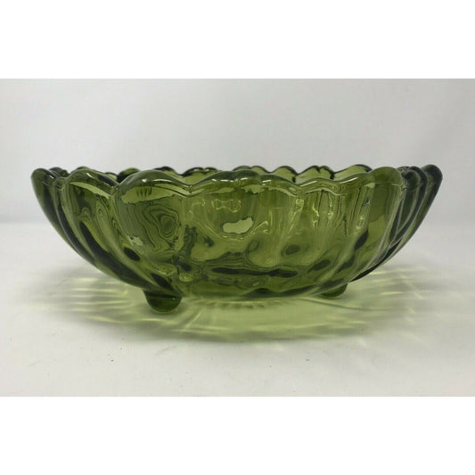 SUNFLOWER Indiana Glass AVOCADO Green Large 11" FOOTED Fruit Bowl