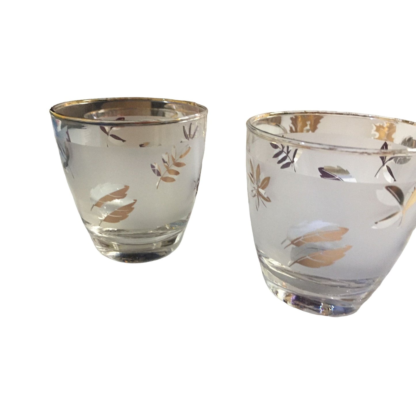 Vintage Cocktail Set 2 Icebuckets, Tumblers & Shot or fruit cups - 10 pieces all together frosted glass with leaves