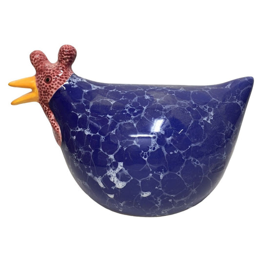 Bold and Fun Chubby Blue Chicken Decor Ceramic with Marble Look on Body and Textured red head - Great Look!