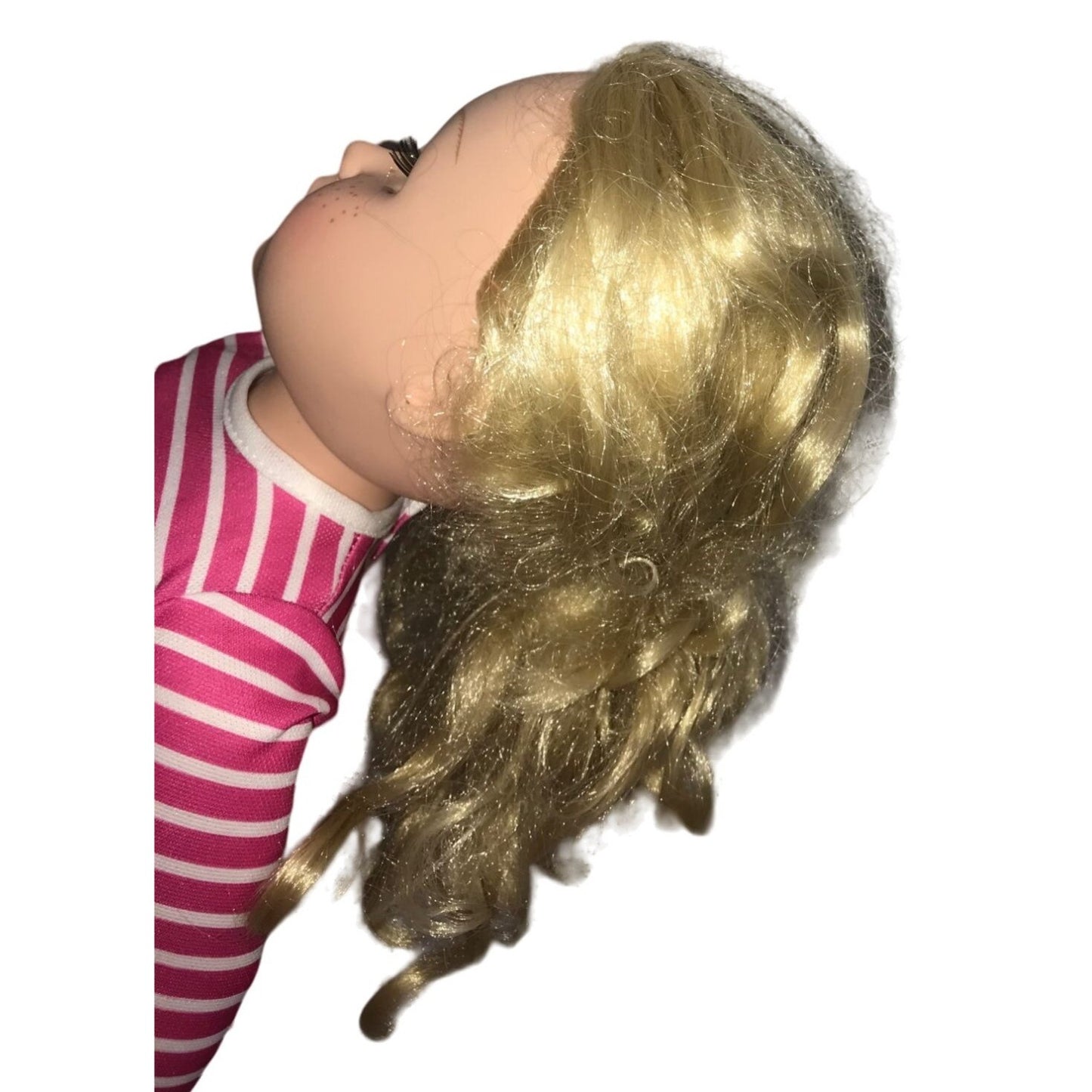 Blonde Doll with PInk and  White shirt,  Cabbage Patch denim pants and shoes - Cute fun Vinyl Doll