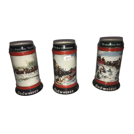 Budweiser Collectible Beer Stein Set (An American Tradition, A Perfect Christmas, The Season's Best) Anheiser Bush A+ Stuff