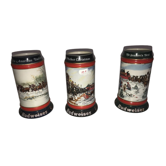 Budweiser Collectible Beer Stein Set (An American Tradition, A Perfect Christmas, The Season's Best)