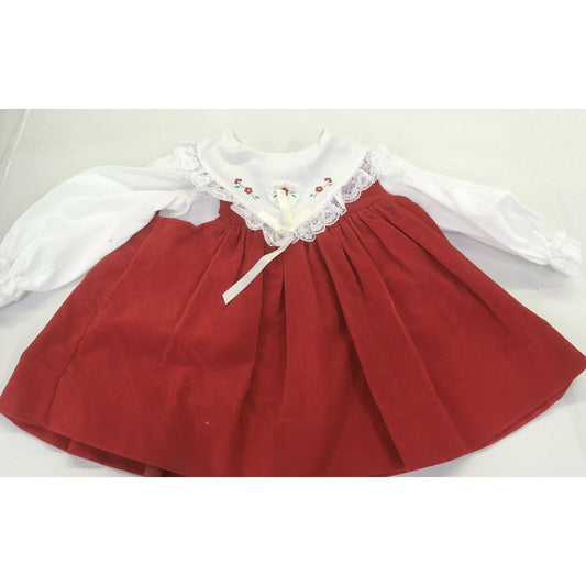 Vintage Red Velvet Dress with white sleves and Collar 18 mos Lace