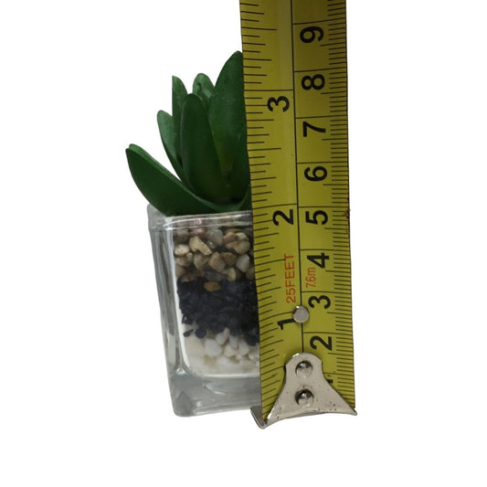 Mini Succulent in jar (faux) with dirt and rock in planter - small 3..25" tall