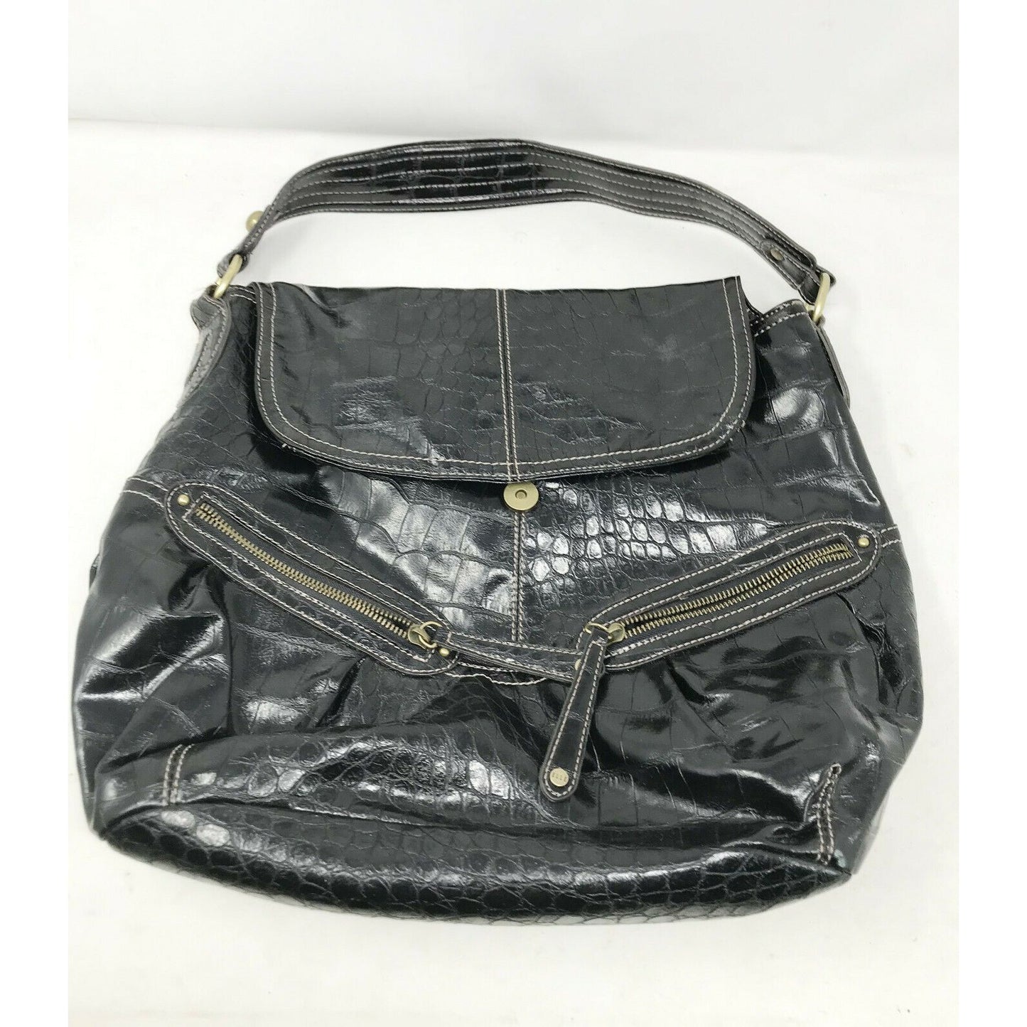 black Faux Alligator Croc Skin Purse Large Hobo HandBag Bag