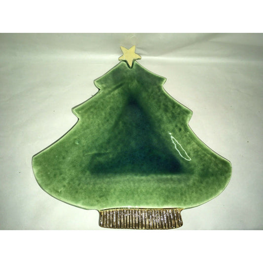 Festive CHRISTMAS TREE Ceramic Holiday Dish -STAR on Top Serving