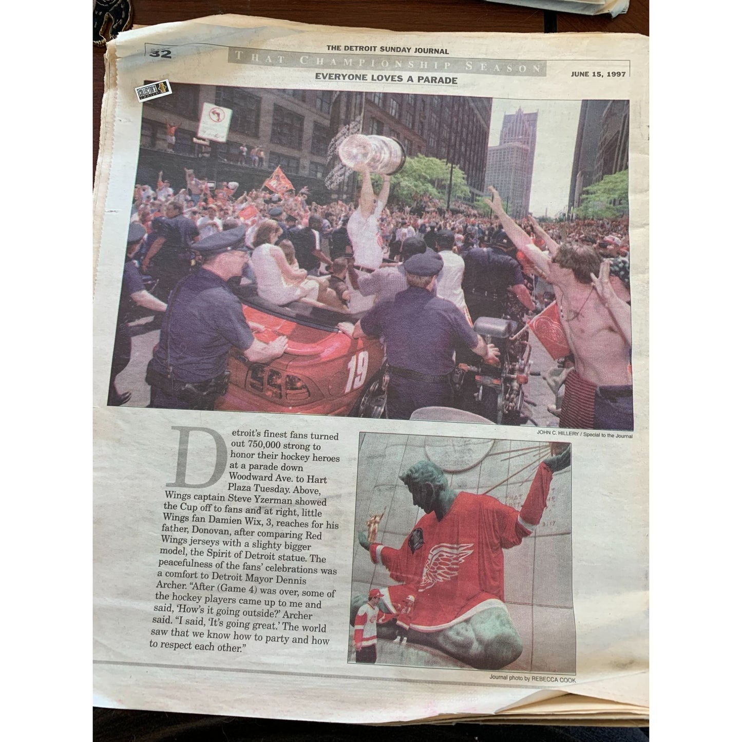 DETROIT Sunday JOURNAL from June 15, 1997 REDWINGS STANLEY CUP Champs