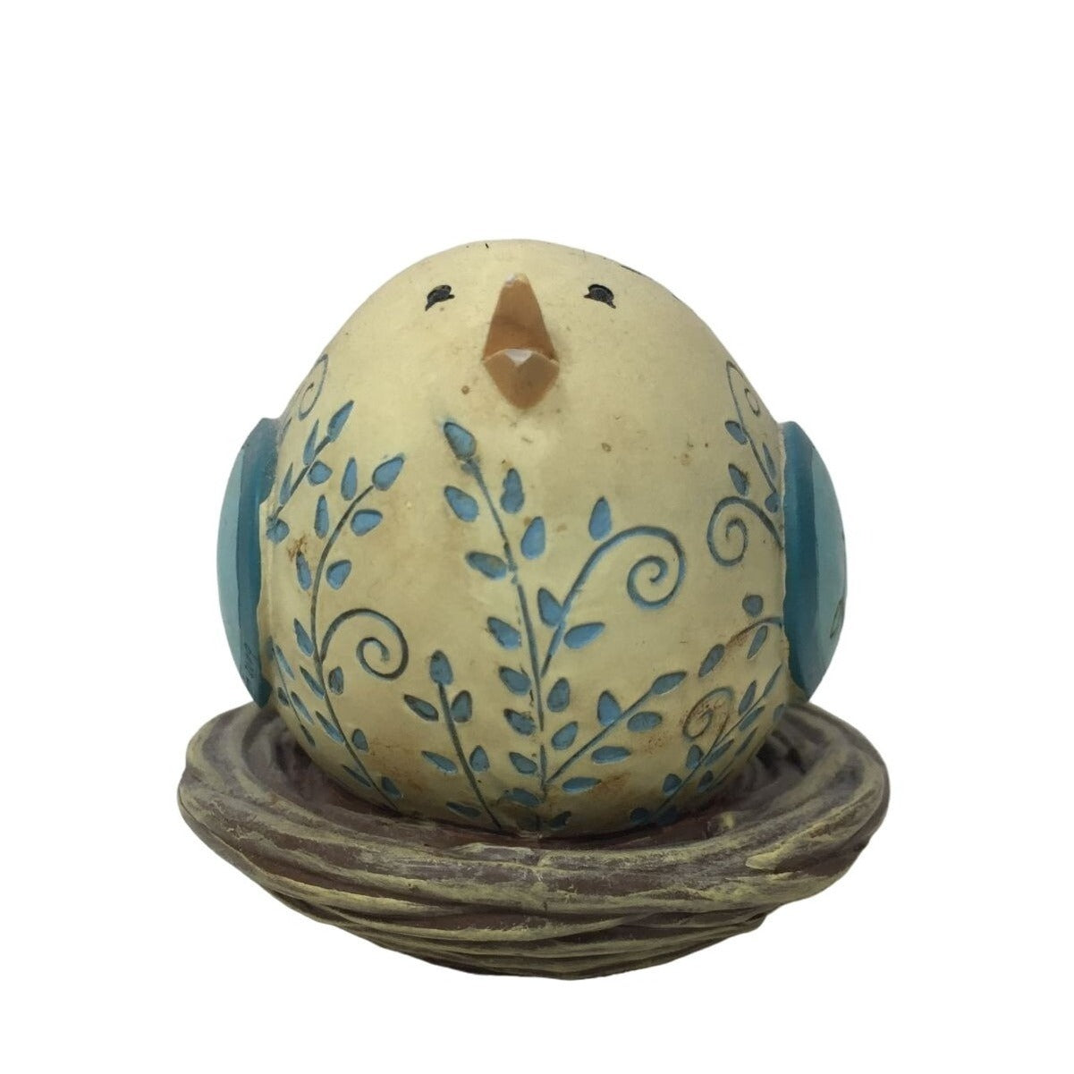 Very Cute Blue and Yellow Bird "LOVE' Votive Holder - Filagree art on birt in Nest