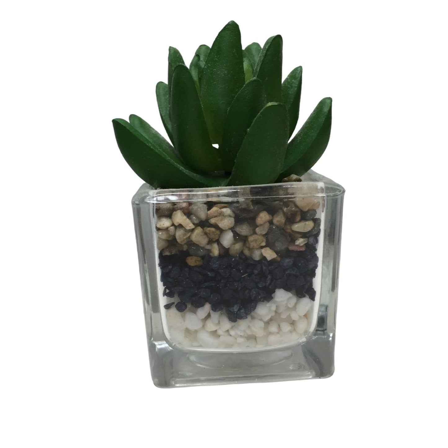 Mini Succulent in jar (faux) with dirt and rock in planter - small 3..25" tall