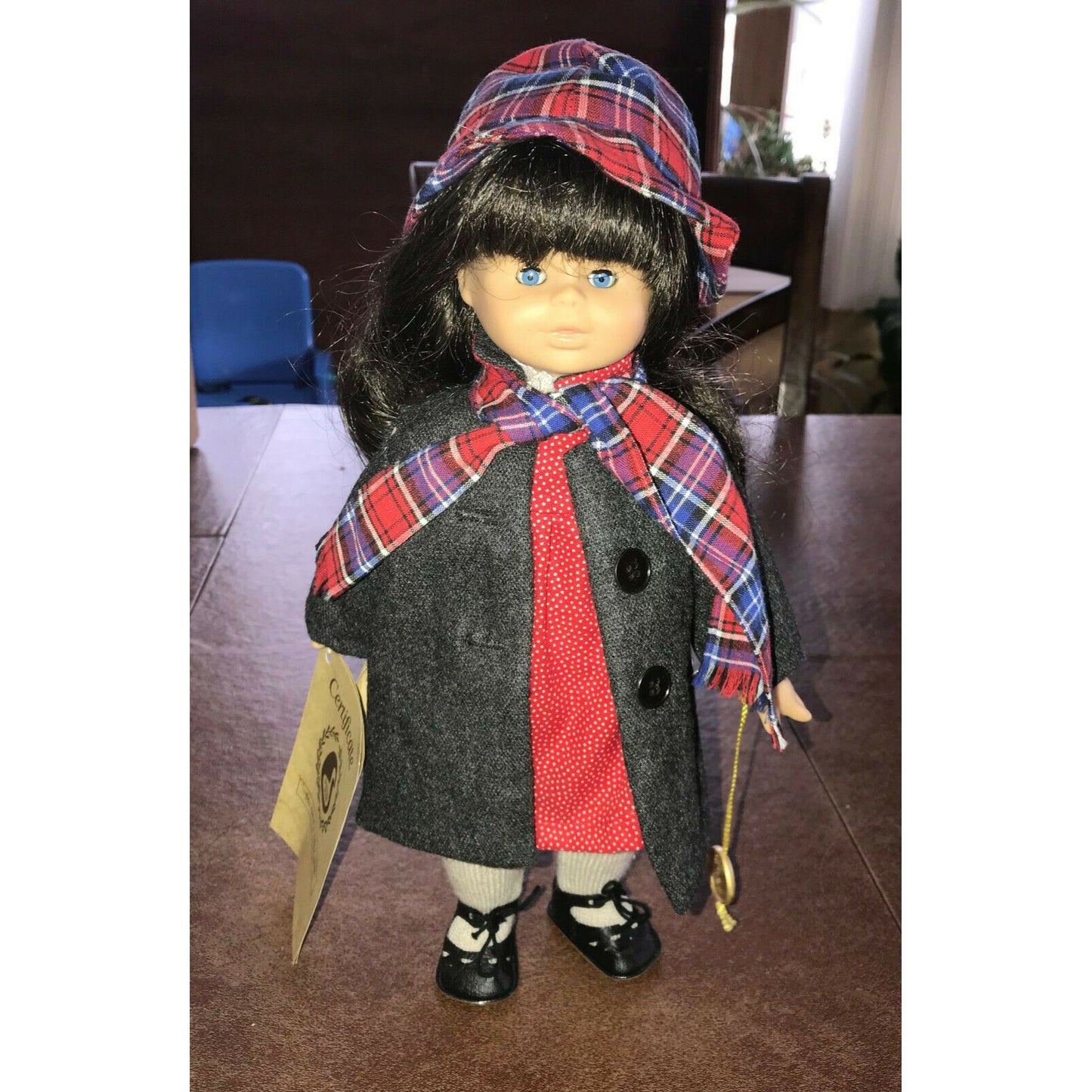 GUSTEL WEID Vinyl Doll PAULINE Brunette in Jacket w Plaid Scarf