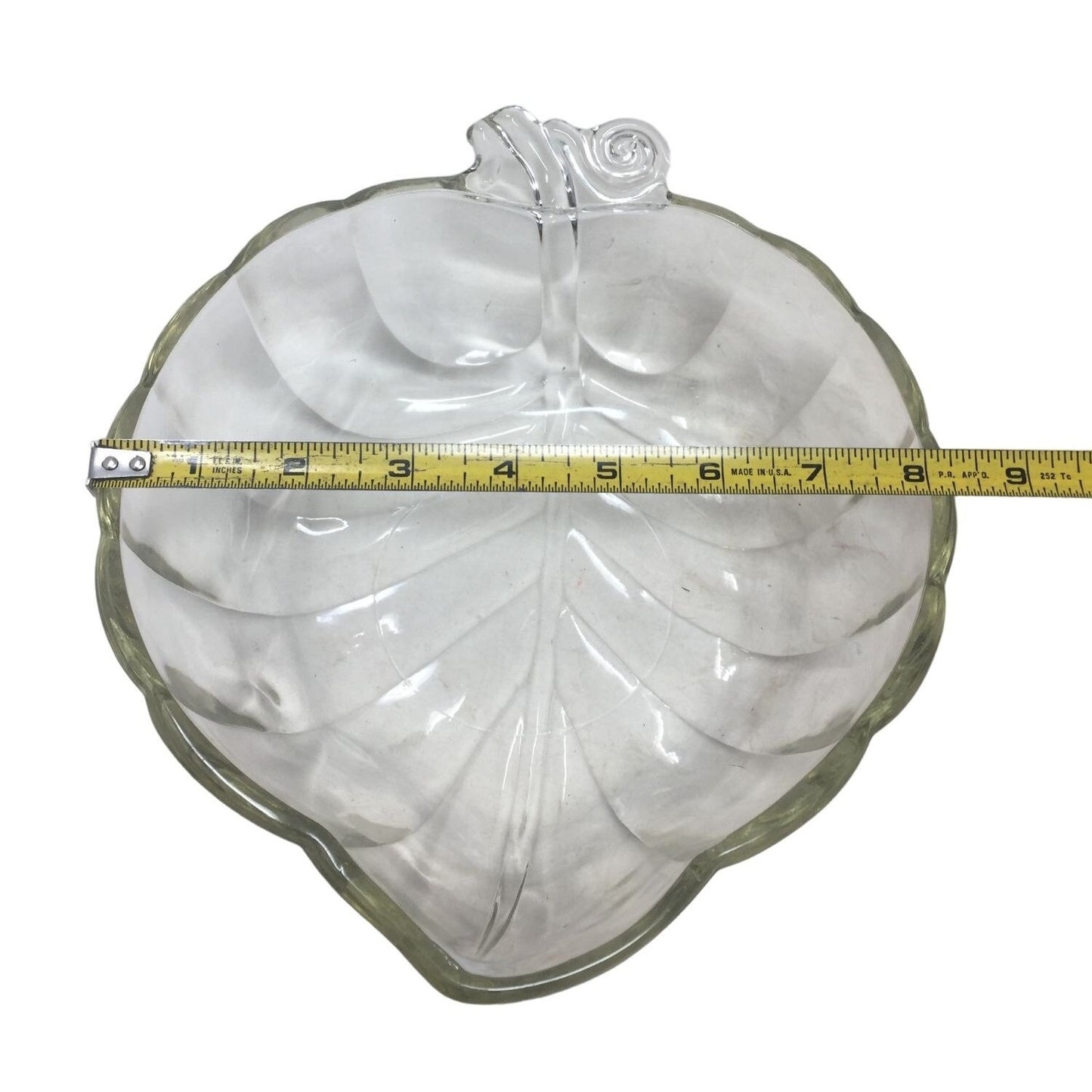 Pretty Leaf Shaped Crystal Serving Dish Prism Effect cut Bottom Ridges