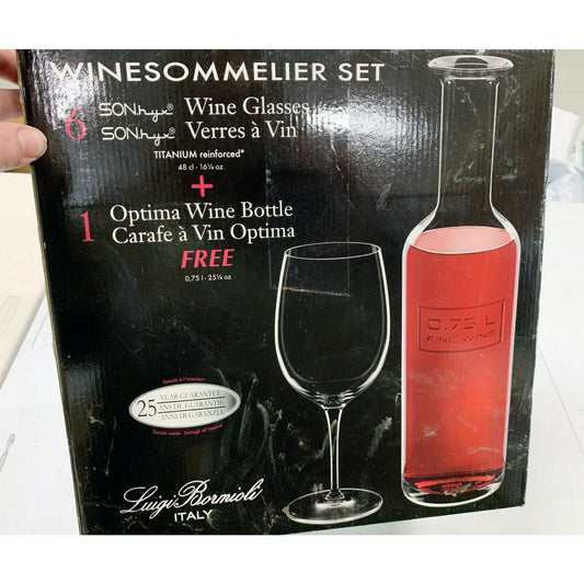 Luigi Bormioli WINESOMMELIER Set Wine Glasses (6) & Wine Bottle