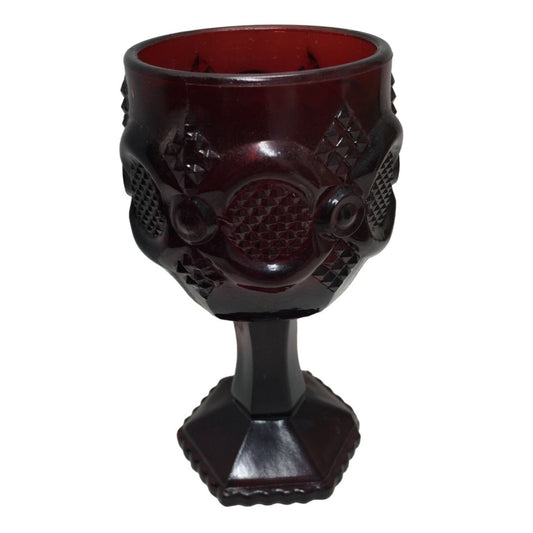 Vintage Avon Cape Cod Cordial Glass - Cranberry Red Goblet with Intricate Design