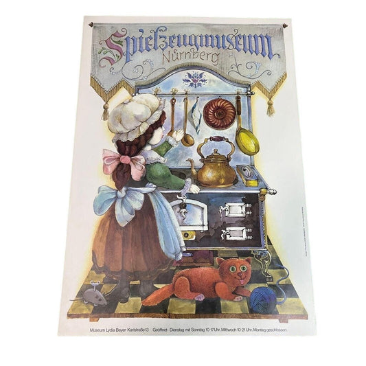 Doll in Toy Kitchen @ Stove Spielzeug Museum Nurnburg (Nuremburg) Vintage 1970-1980s Poster - approx 23.5" x 33"