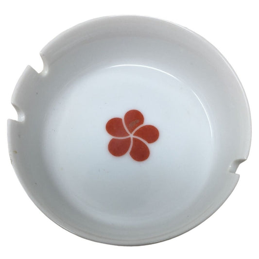 Vintage 1970s Ashtray / Trinket Dish - White Glass with Red Flower in Center