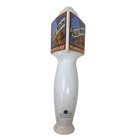 Blue Moon PUMPkin Ale Beer Tap Handle - White eramic with Triangular Head - Man Cave - Barware