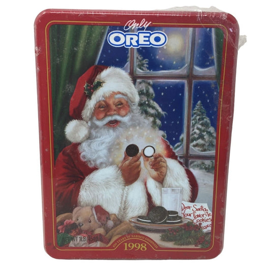 Only Oreo 1998 Santa Claus Eating Oreo Cookies Tin Sealed with Contents Anniversary Limited Edition Advertising Collectible