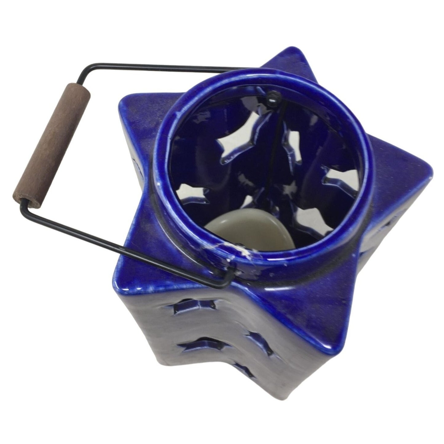 Cobalt Blue LED Candle Lantern 10" Tall with Star shaped body and Handle