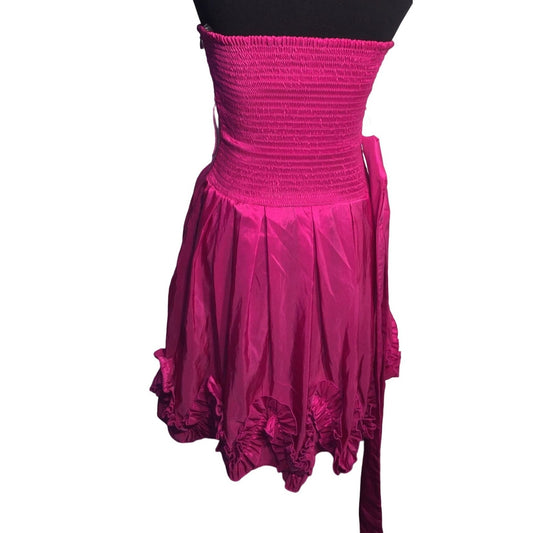 Pretty Hot Pink Party Dress / Evening Dress - Sleeveless with fitting waist and Ruffled Bottom