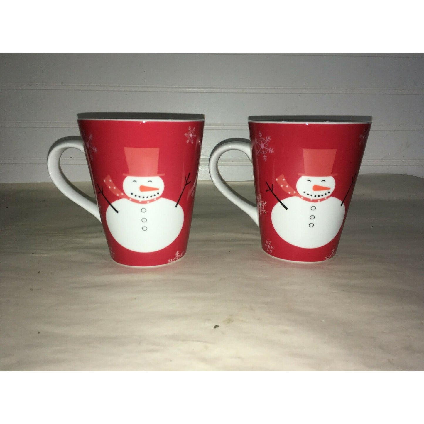 Red Snowman Mugs Set of 2 Holiday Winter Mugs for Coffee or Cocoa